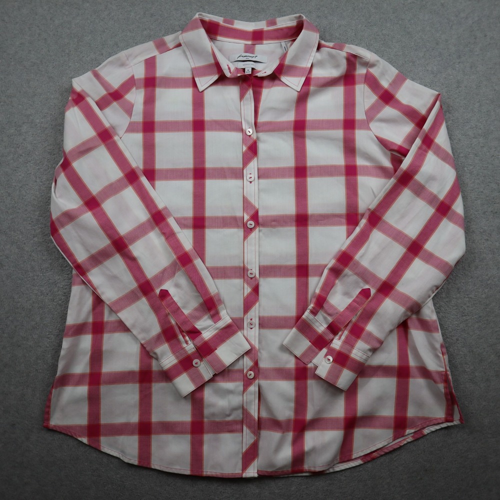 Foxcroft Shirt Top Womens 16 Relaxed Wrinkle Free Pink Plaid Button Long Sleeve